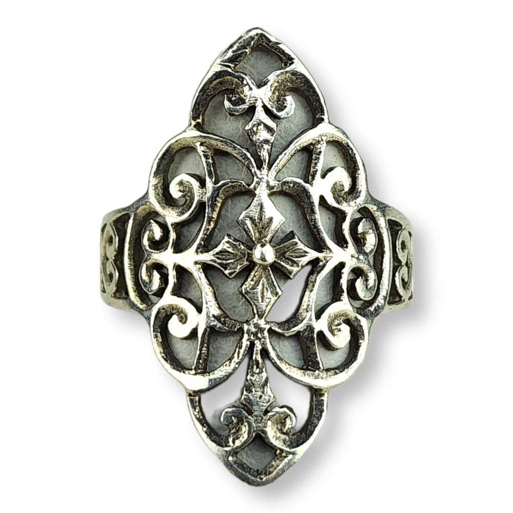 Vintage Sterling Silver 925 Thin Dainty Flower Band Ring Size 7.75 - Picture 4 of 7